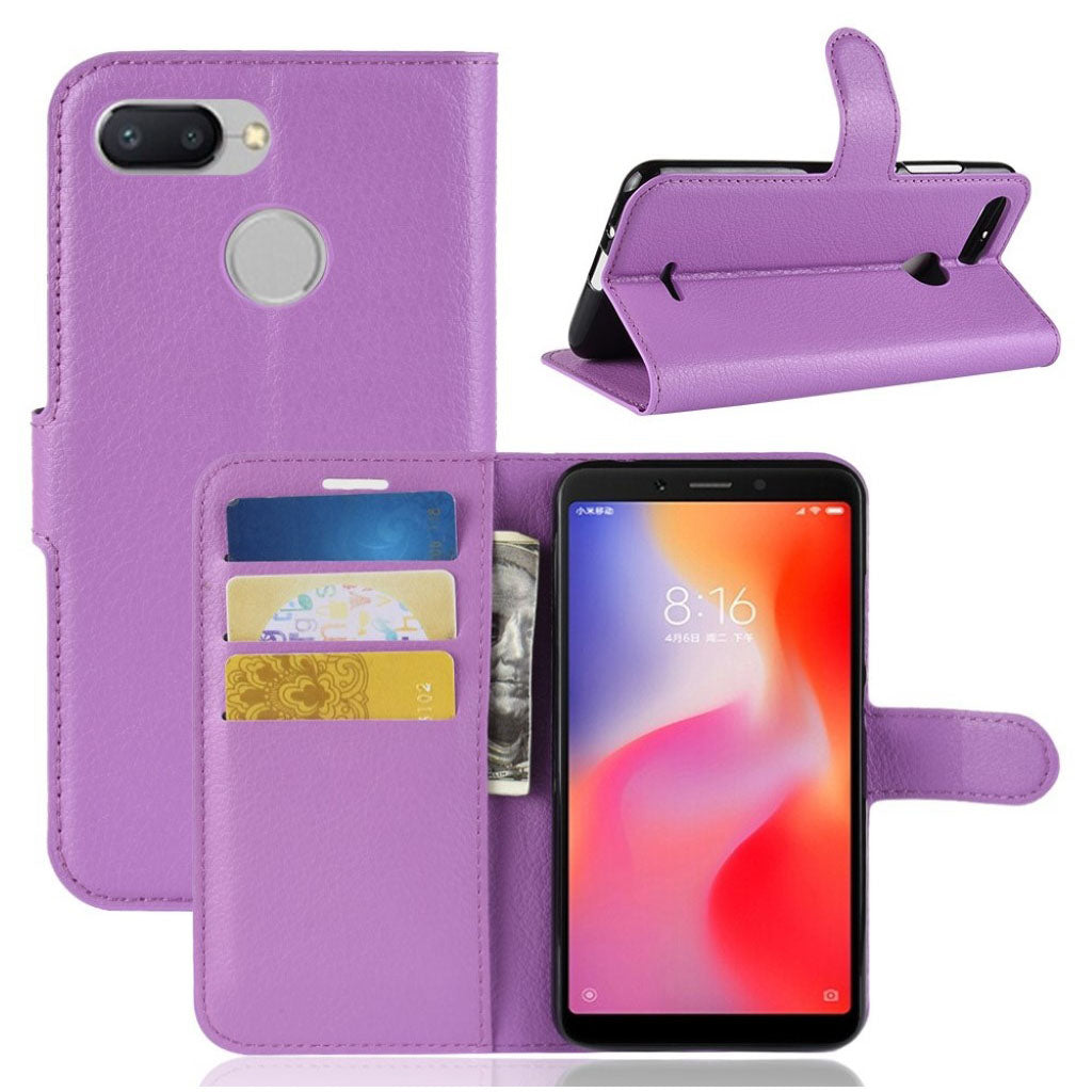 Xiaomi Redmi 6 litchi skin Leer flip Hoesje - Purper