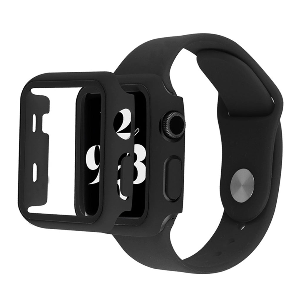 Apple Watch Series 6 / 5 40mm hoesje met gehard glas + horlogebandje - Zwart