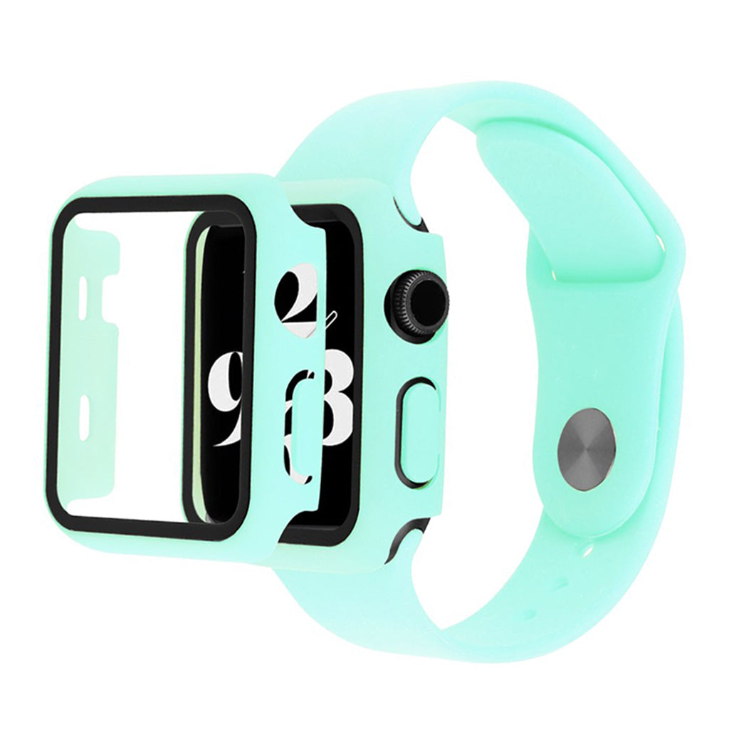 Apple Watch Series 6 / 5 40mm hoesje met gehard glas + horlogebandje - Cyaan