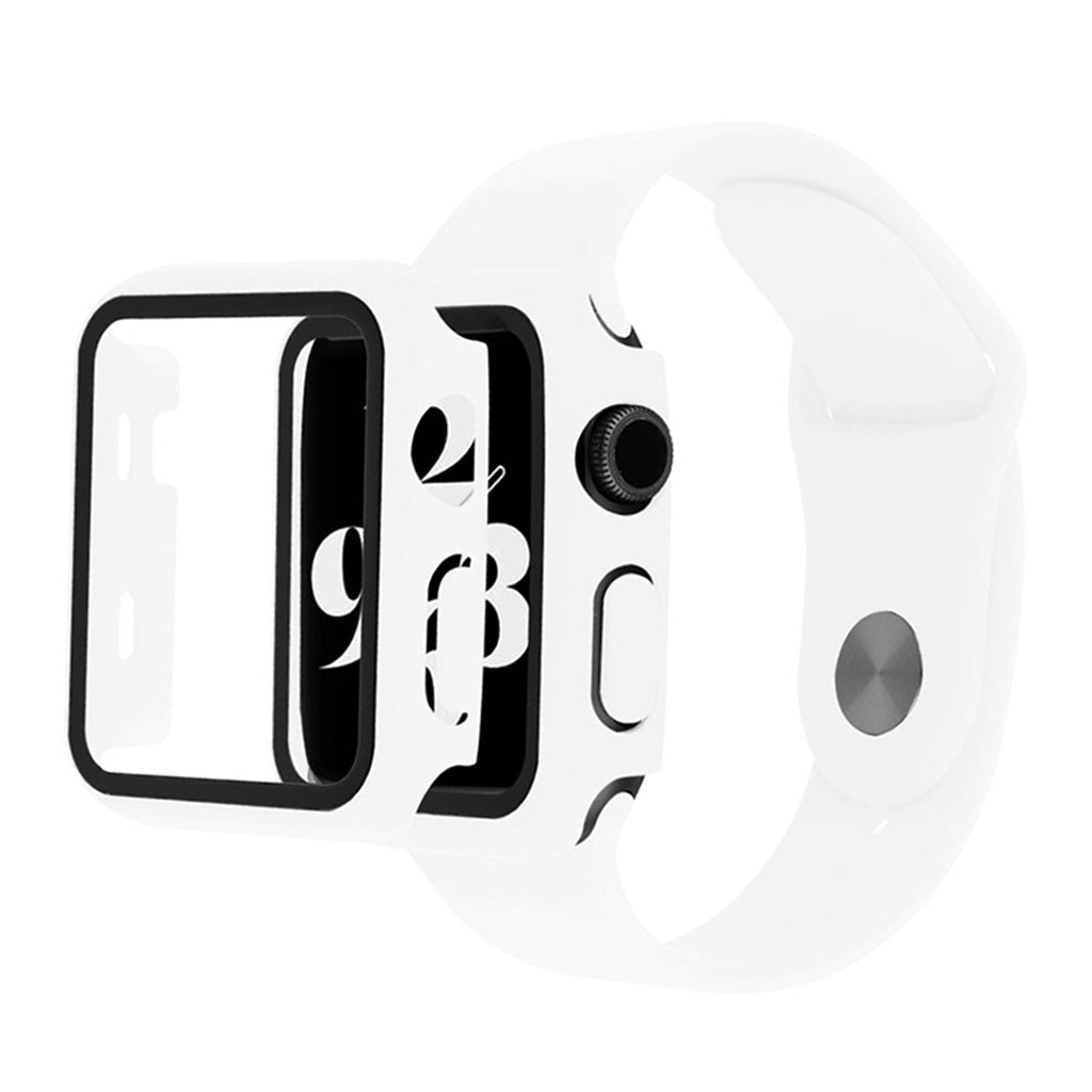 Apple Watch Series 6 / 5 40mm hoesje met gehard glas + horlogebandje - Wit