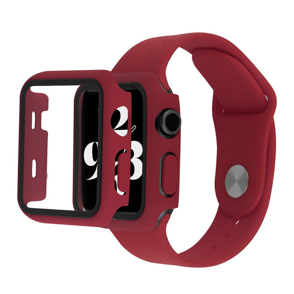 Apple Watch Series 6 / 5 40mm hoesje met gehard glas + horlogebandje - Wijnrood