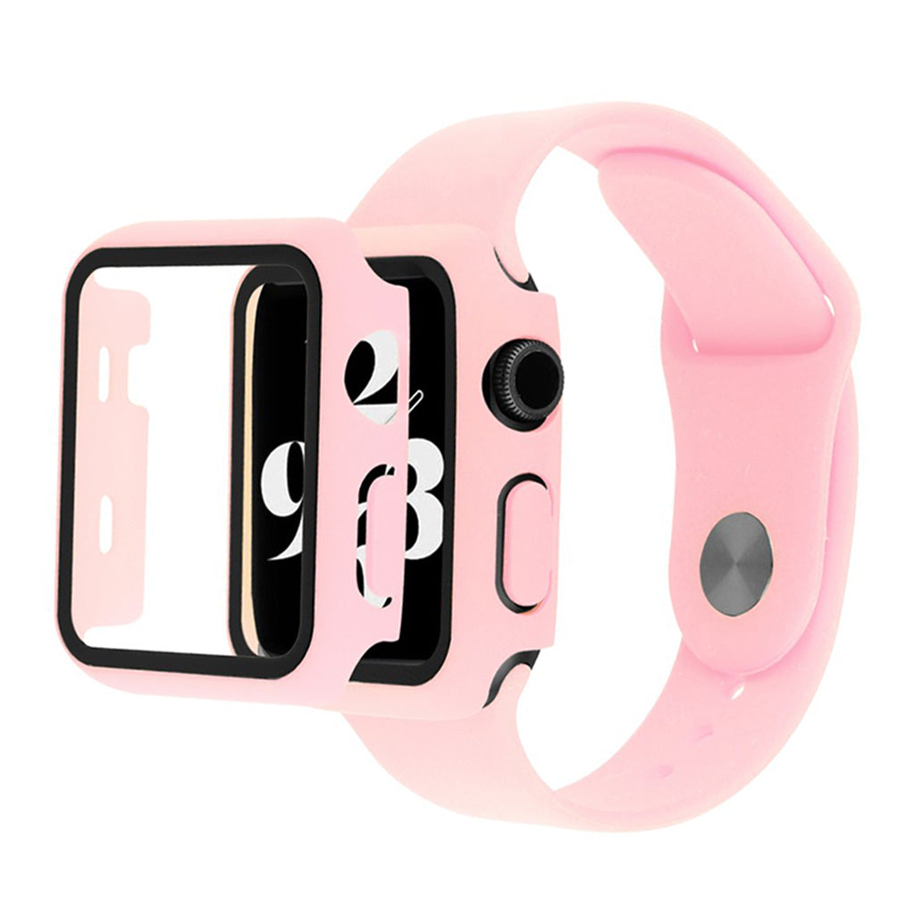 Apple Watch Series 6 / 5 40mm hoesje met gehard glas + horlogebandje - Diep Roze