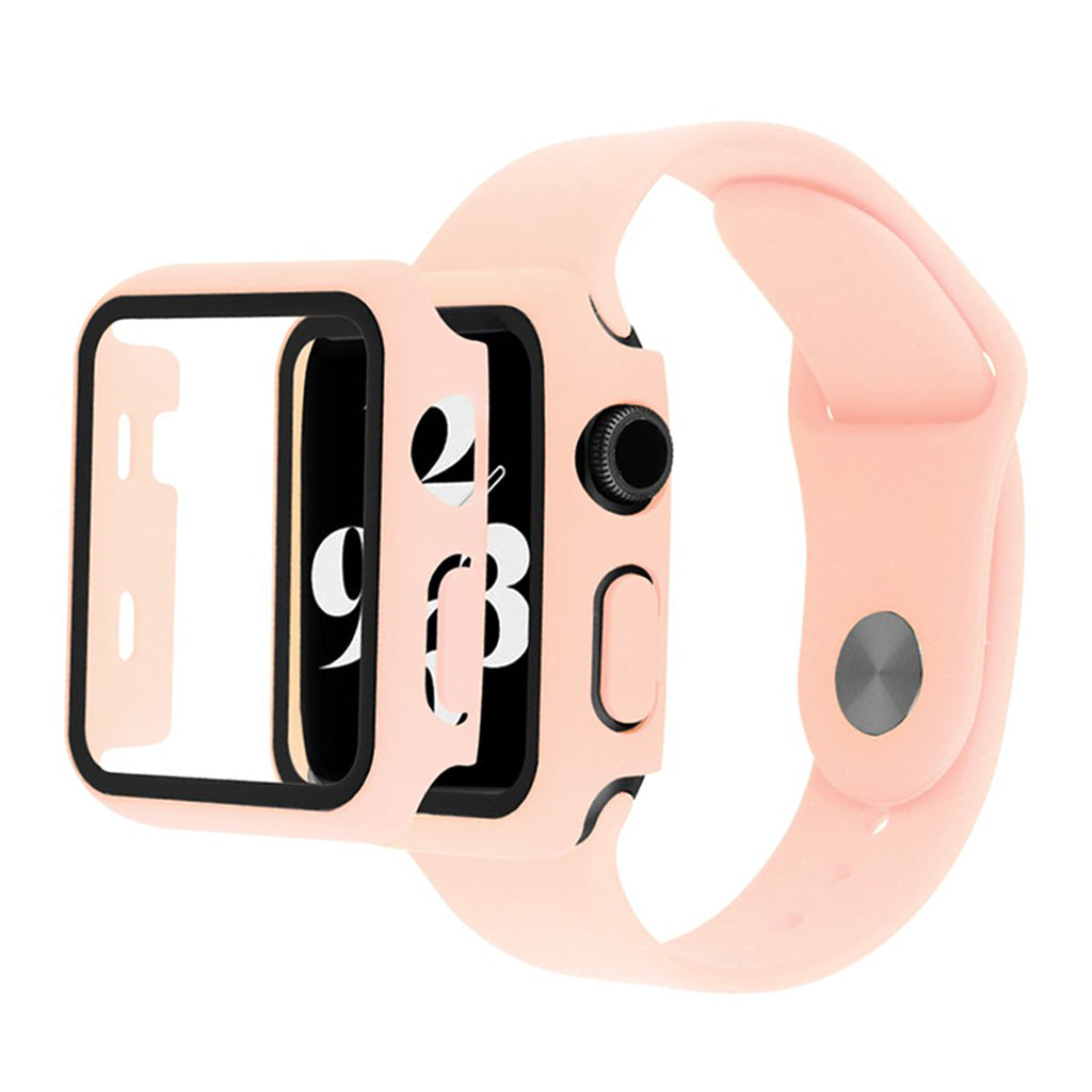 Apple Watch Series 6 / 5 40mm hoesje met gehard glas + horlogebandje - Licht Roze