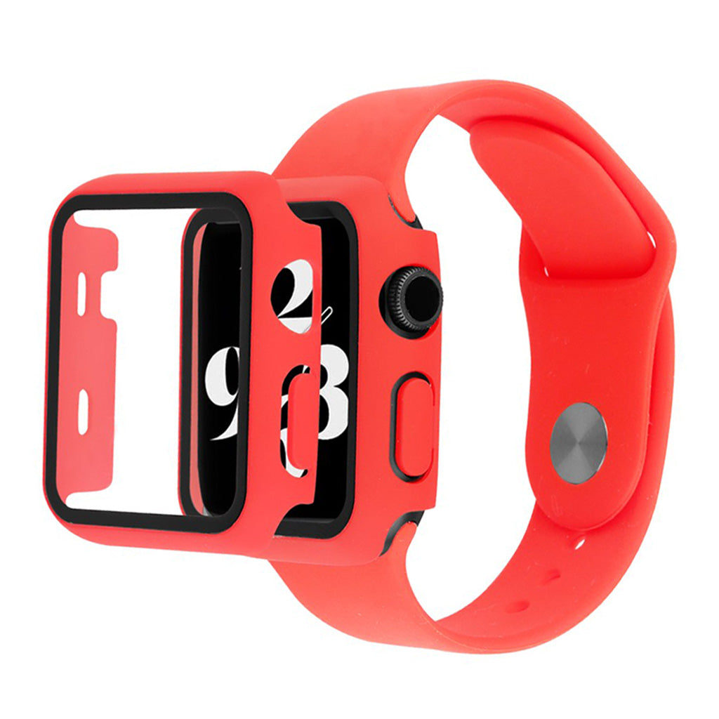 Apple Watch Series 6 / 5 40mm hoesje met gehard glas + horlogebandje - Rood