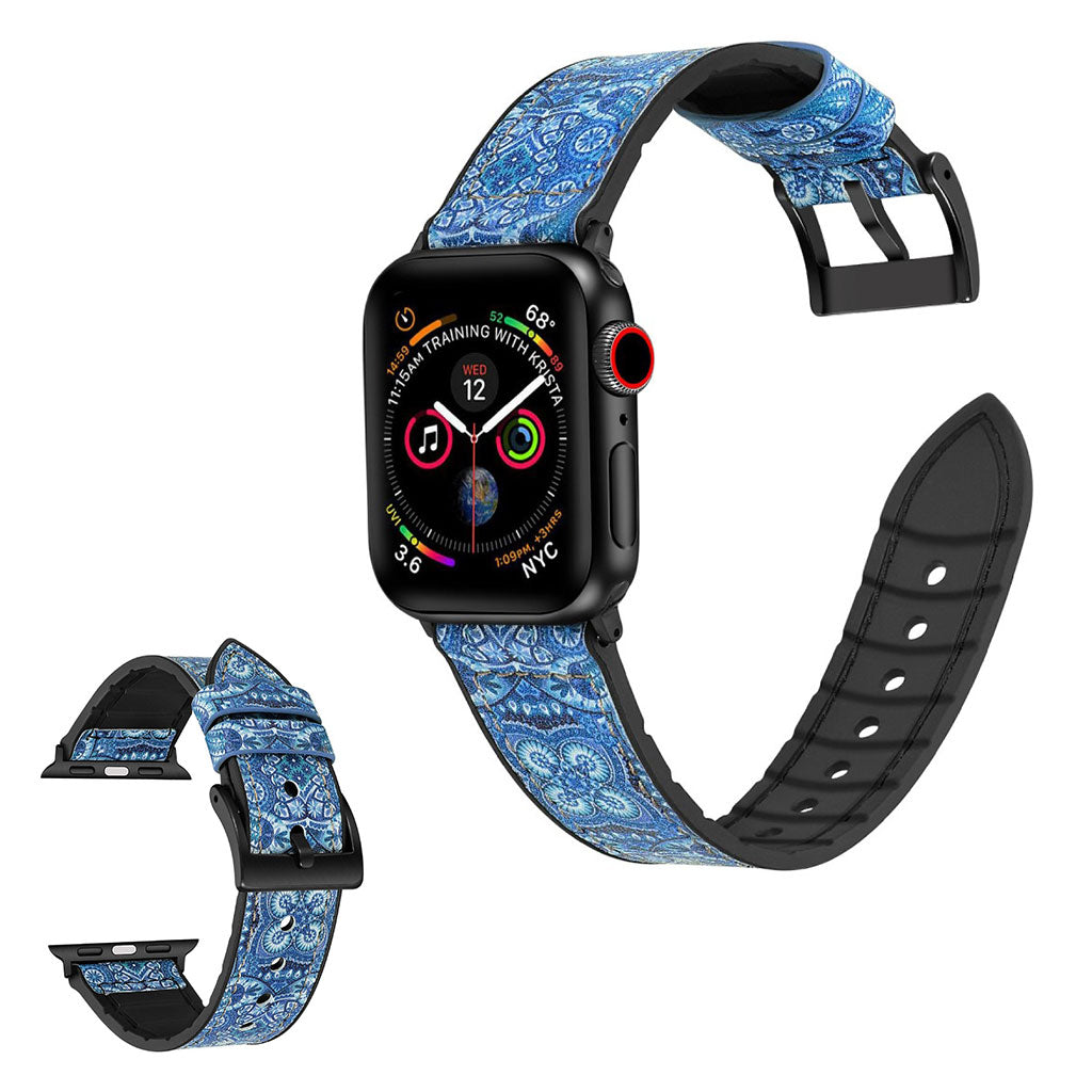 Apple Watch Series 6 / 5 40mm siliconenn + lederen armband met coating - Patroon Donkerblauw