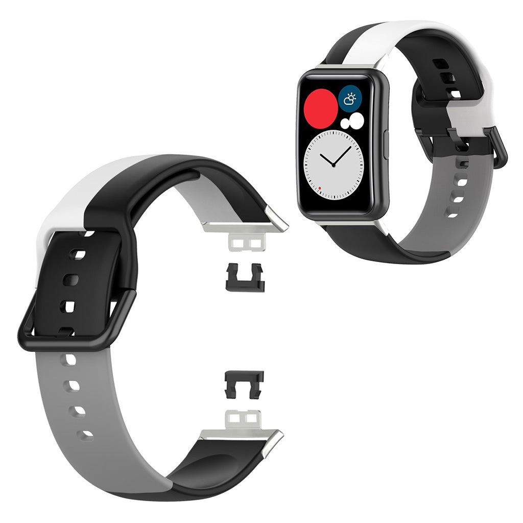 Huawei Watch Fit drie kleuren siliconenn horlogeband - Zwart / Wit / Grijs