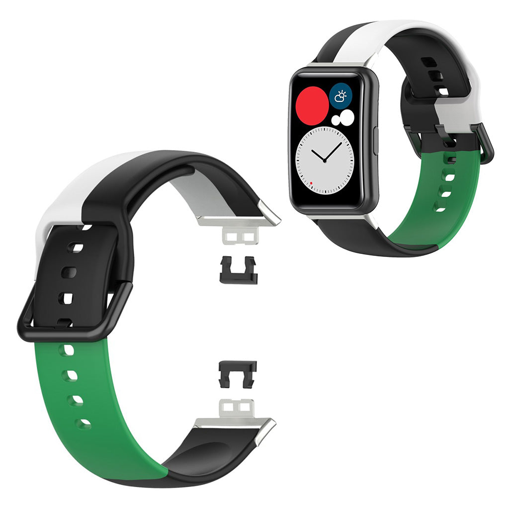 Huawei Watch Fit drie kleuren siliconenn horlogeband - Zwart / Wit / Groen