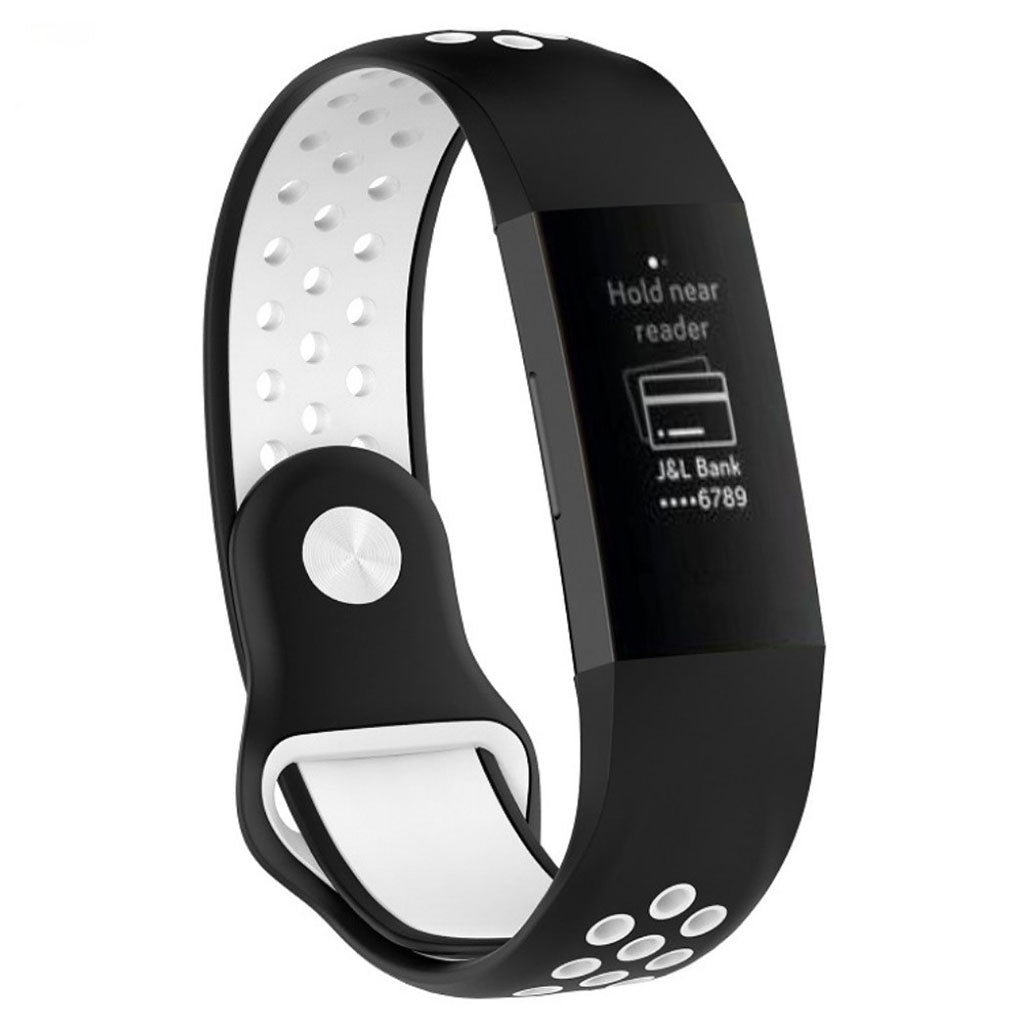 Fitbit Charge 3 Horlogeband av silikon med 2 fargers design - svart og hvit