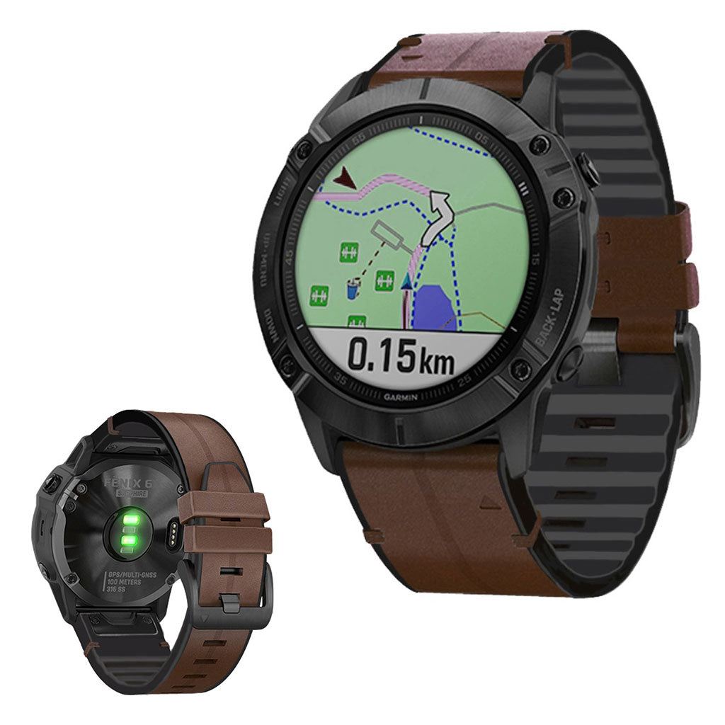 22mm lederen armband voor Garmin horloge - Koffie