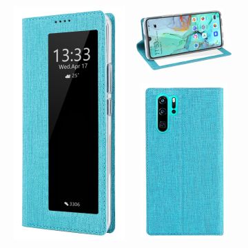 VILI DMX Cross Texture View Window Lederen Flip Telefoon Cover met Card Slot voor Huawei P30 Pro - Blauw