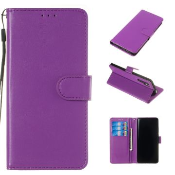 Solid Color Lederen Portemonnee Stand Telefoonhoesje Hoesje voor Huawei P30 Pro - Paars