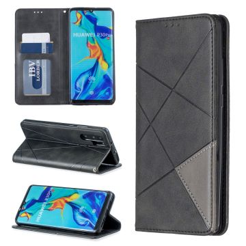 Geometrisch Patroon Leren Stand Telefoonhoesje met Kaarthouder voor Huawei P30 Pro - Zwart
