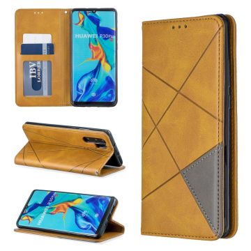 Geometrisch Patroon Leren Stand Telefoonhoesje met Kaarthouder voor Huawei P30 Pro - Geel