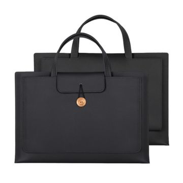 15 / 15.4 / 16 " Laptop Draagtas Handtas Vegan Lederen Oppervlaktebescherming Mouw 3-laags Notebook Computerhoes - Zwart