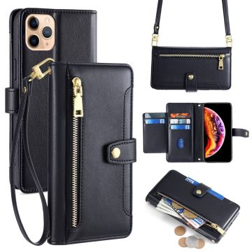 iPhone 11 Pro Max vegan lederen portemonnee rits case - Zwart