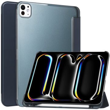 iPad Pro 13 (2024) standaard Case Veganistisch leer en stootvast Matte achterkant tablet hoesje met pennensleuf - Donkerblauw