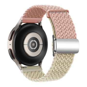 Huawei Watch GT 3 42mm / GT 3 Pro 43mm Universeel 20mm Geweven Band Magnetisch Zilver Gesp Horlogebandje - Roze + Sterlicht