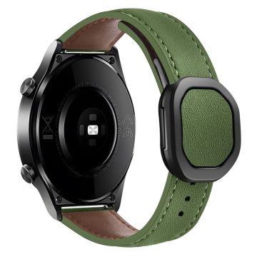 Huawei / Samsung / Garmin Horlogebandje 20mm Magnetisch Echt Koeienleer bandje - Legergroen