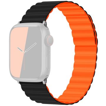 KALEBOL Magnetische Horlogeband Apple Watch Series 10 42mm Siliconen Verstelbaar Bandje - Zwart Oranje