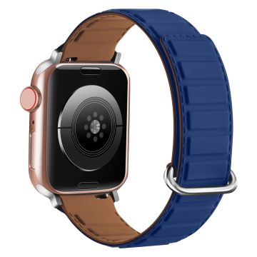 Siliconen horlogebandje Apple Watch Series 10 42mm magnetische omgekeerde gesp - Middernachtblauw+Bruin