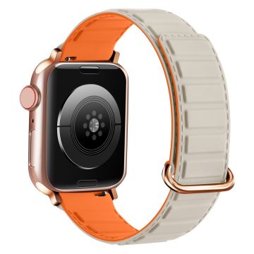 Siliconen horlogebandje Apple Watch Series 10 42mm magnetische omgekeerde gesp - Starlight+Orange