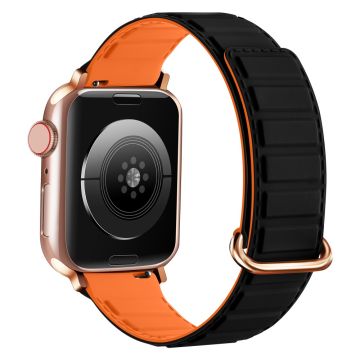 Siliconen horlogebandje Apple Watch Series 10 42mm magnetische omgekeerde gesp - Zwart + Oranje