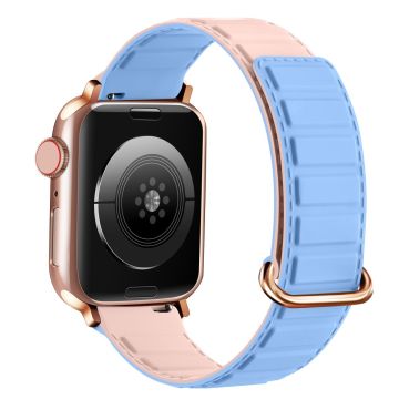 Siliconen horlogebandje Apple Watch Series 10 42mm magnetische omgekeerde gesp - Blauw + Roze