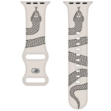 Siliconen horlogebandje Apple Watch Series 10 42 mm Dual Color Snake Pattern Engraved - Starlight / Zwart