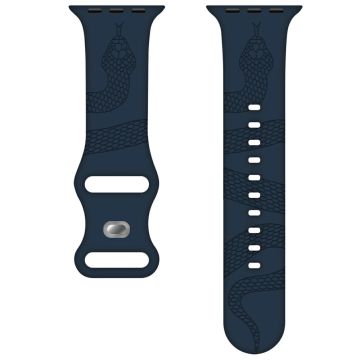 Siliconen horlogebandje Apple Watch Series 10 42 mm met vlindersluiting Slangenpatroon Gegraveerd - Donkerblauw