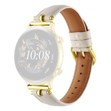 20mm Universele Smart Watch Band Echt Koe Leren Riem Vervanging - Wit+Gouden Gesp