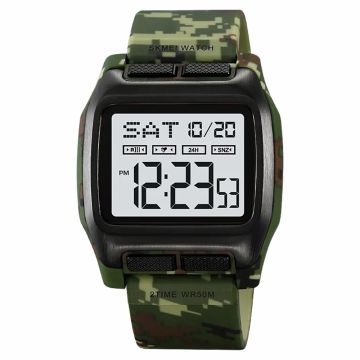 SKMEI 2193 Vierkant Digitaal Horloge met EL Achtergrondverlichting - Legergroene Camouflage
