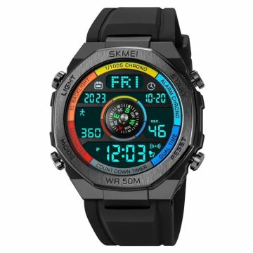 SKMEI 2209 Stappenteller - Kompas - Digitaal Horloge - Kleurrijke Wijzerplaat / Zwarte Cirkel