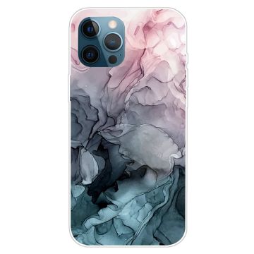 Marble design iPhone 15 Hoesje - Roze En Grijsblauwe Wolken