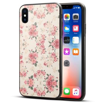 iPhone Xs Max Patroon Leer hybrid Hoesje - Peony