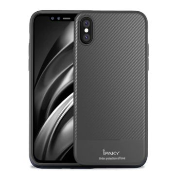 IPAKY iPhone Xs Max carbon fiber Textuur Hoesje - Grijs