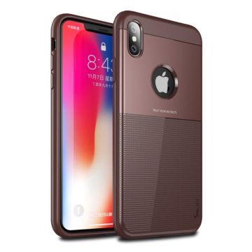 IPAKY iPhone Xs Max grid Patroon hybrid Hoesje - Coffee