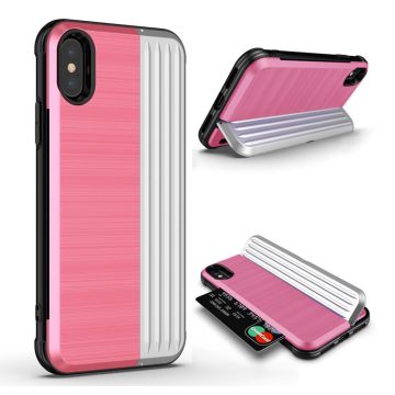 ANGIBABE iPhone Xs Max dual layer kickstand hybrid Hoesje - Roze / Silver