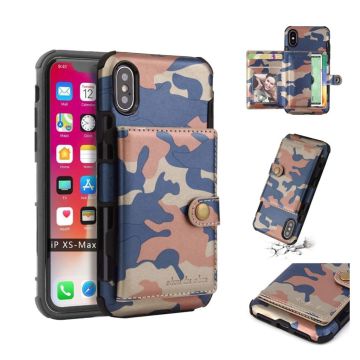 SHOUHUSHEN iPhone Xs Max camouflage Leer hybrid Hoesje - Blauw