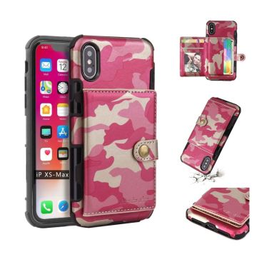 SHOUHUSHEN iPhone Xs Max camouflage Leer hybrid Hoesje - Rose