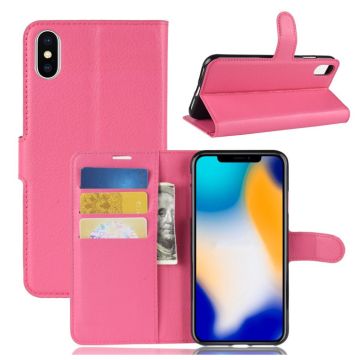 iPhone Xs Max litchi Textuur Leer flip Hoesje - Rose