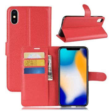 iPhone Xs Max litchi Textuur Leer flip Hoesje - Rood