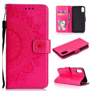 iPhone Xs Max imprinted mandala Patroon Leer flip Hoesje - Rose