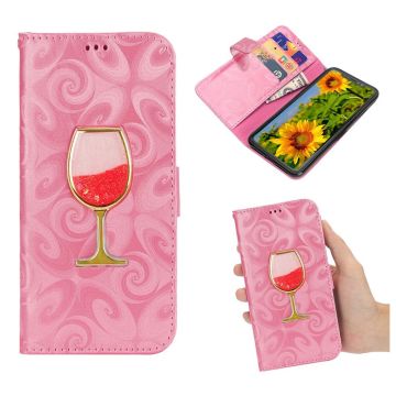 iPhone Xs Max spiral Textuur wineglass Patroon Leer flip Hoesje - Roze