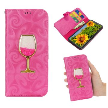 iPhone Xs Max spiral Textuur wineglass Patroon Leer flip Hoesje - Rose