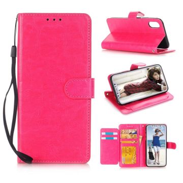 Crazy Horse iPhone Xs Max Leer flip Hoesje - Rose