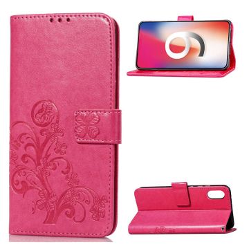 iPhone Xs Max clover Patroon Leer flip Hoesje - Rose