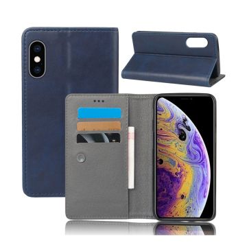 Crazy Horse iPhone Xs Max Leer flip Hoesje - Blauw