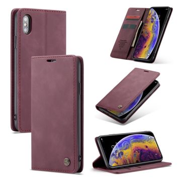 CASEME iPhone Xs Max Leer flip Hoesje - Wine Red