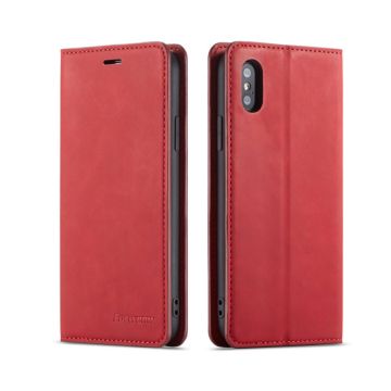 FORWENW iPhone XS Leer flip Hoesje - Rood