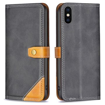 BINFEN tweekleurige leren case voor iPhone Xs - Zwart